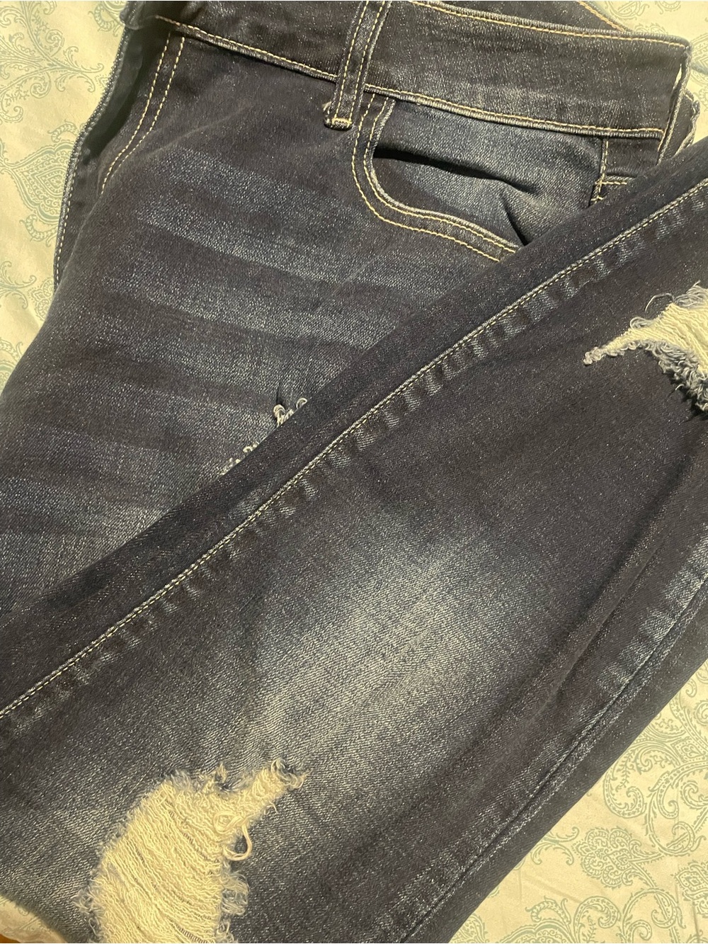 Fashion Nova Dark Blue Distressed Ankle Jeans